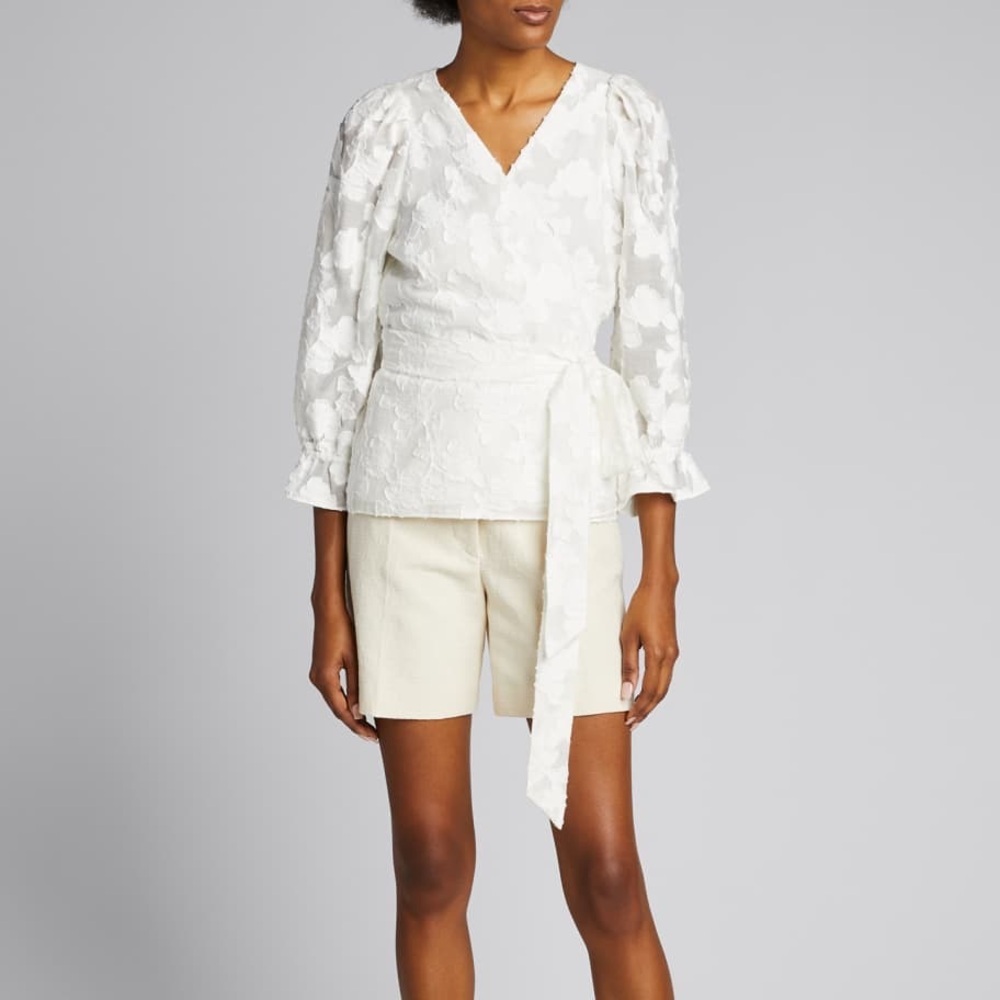 Tonya Taylor Kaylee Jacquard Tie-Waist Blouse – Size 2 – spring top
